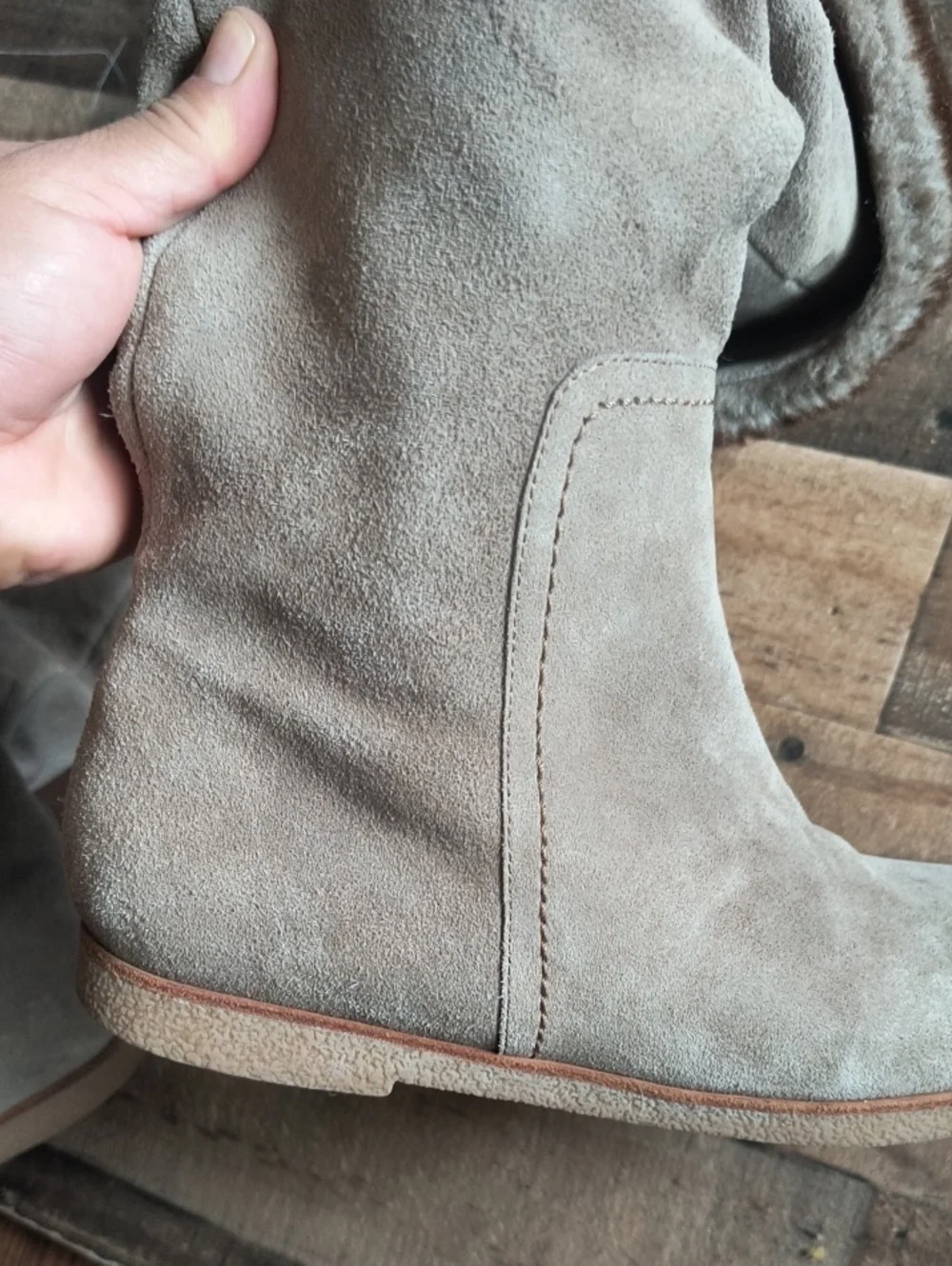 Sam Edelman Orlando Beige Leather Suede Knee High Faux Trim Flat Boots Sz 7.5